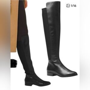 CHANTEL Black Leather knee high boots. Sz 8.5